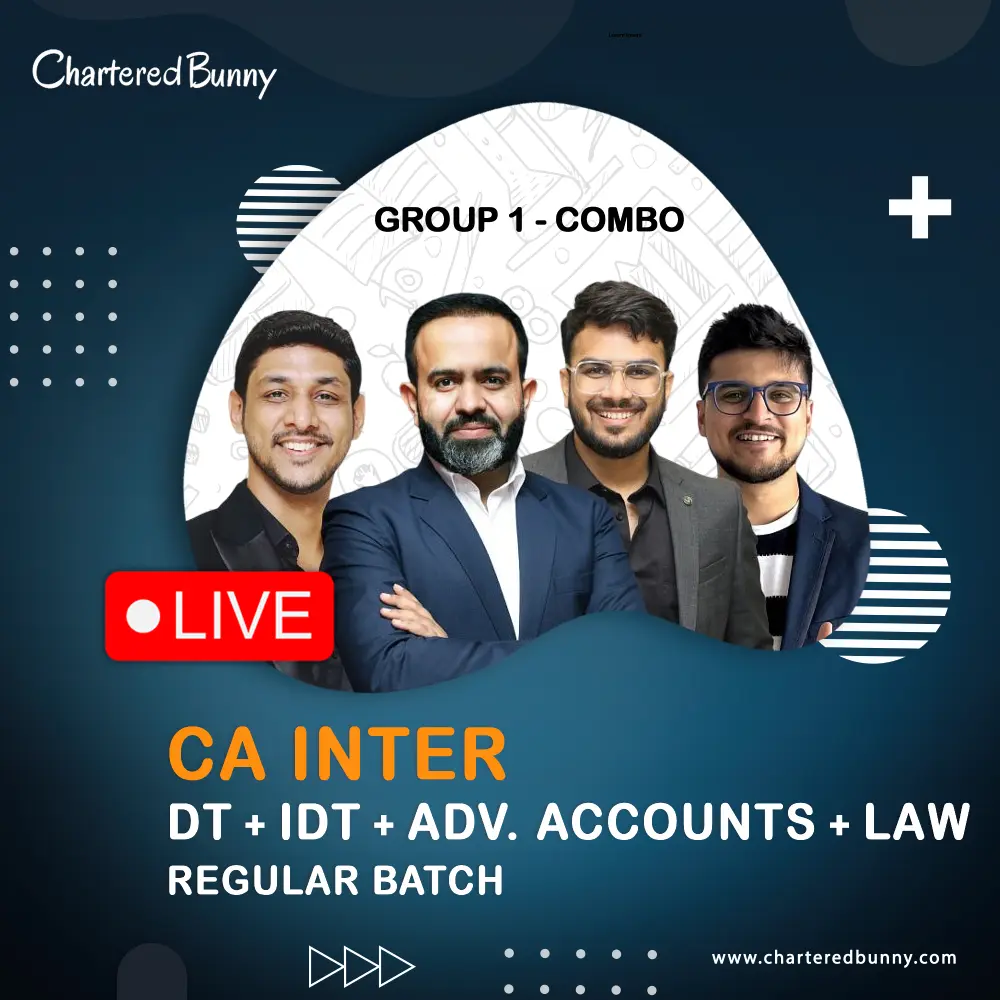 CA Inter Group1 Combo BB Virtuals Law by Karan Kumar Regular Batch CA Inter - Group 1 Combo DT+IDT, Law & Advanced Accounts (Regular Batch) by CA Bhanwar Borana, CA Amit Mahajan, CA Karan Kumar & CA Aakash Kandoi for May 26, Sep 26 & onwards